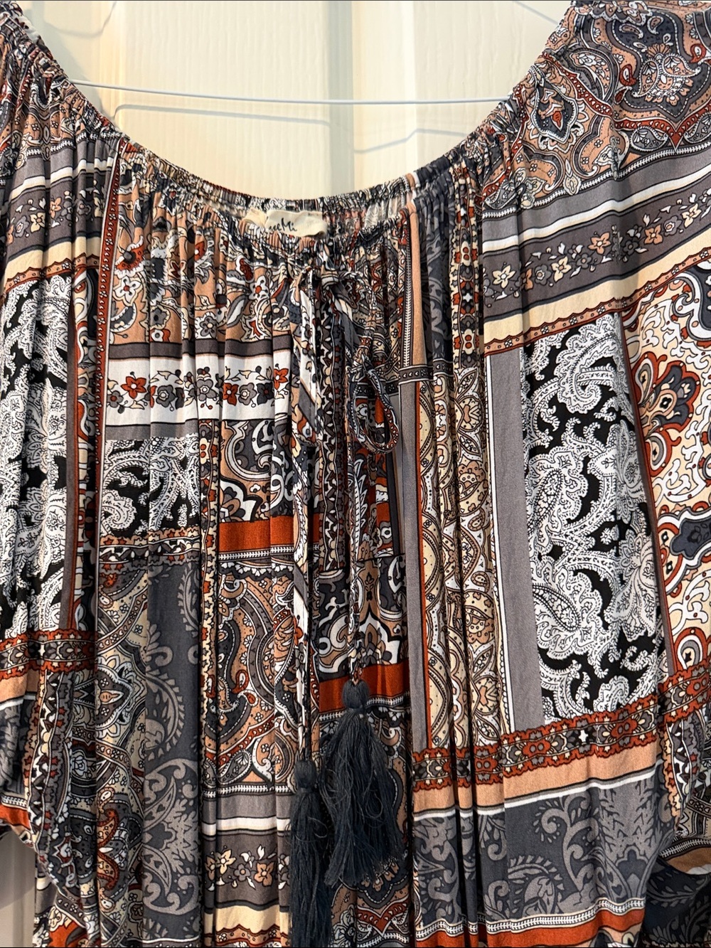 Paisley Peasant Tunic romper in Rust, Black & Cream - Picture 3 of 8